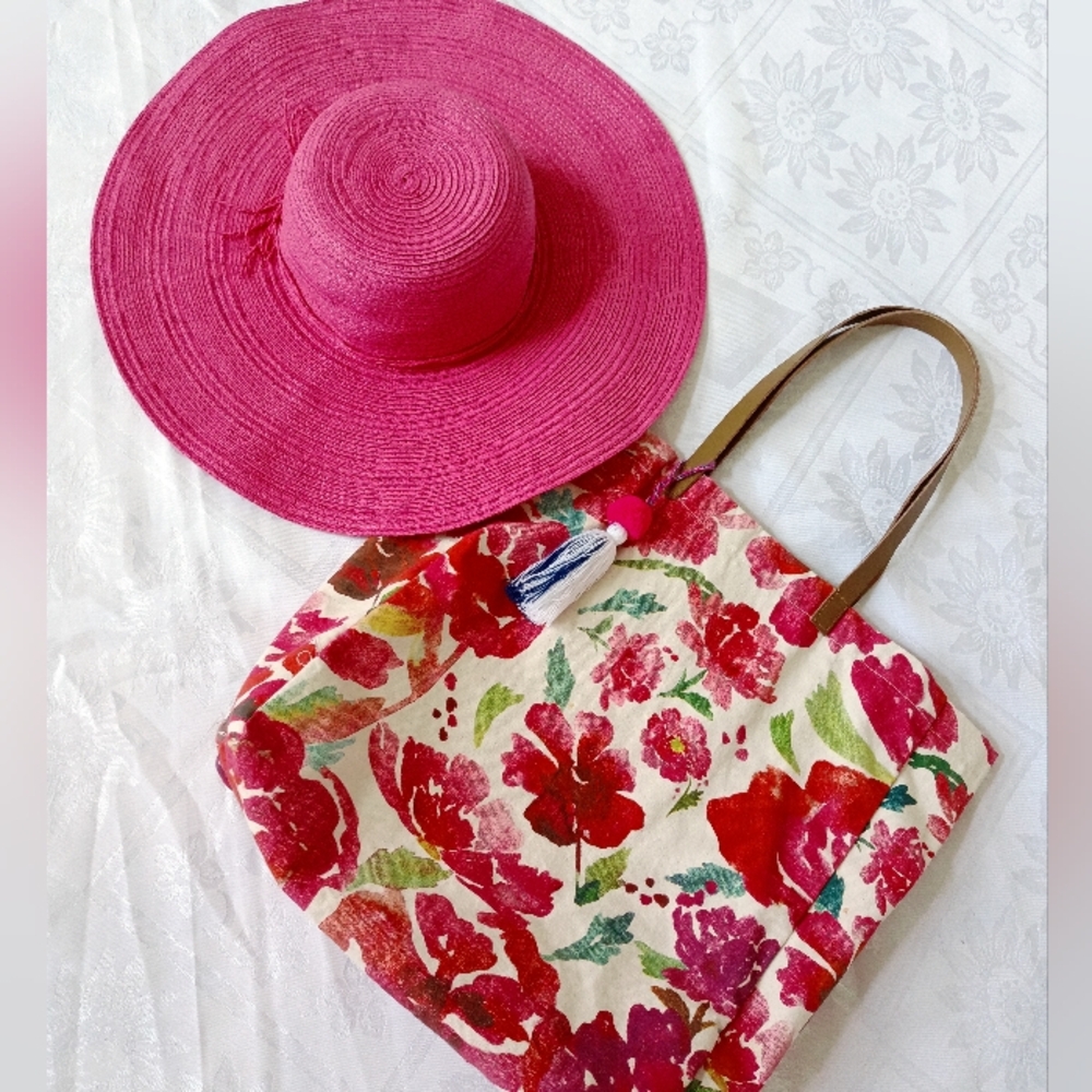 NEW Lot of 3 Long Slv Bathing Suit, Beach Bag, Wide Brim Floppy Beach Hat Pink - Picture 14 of 17
